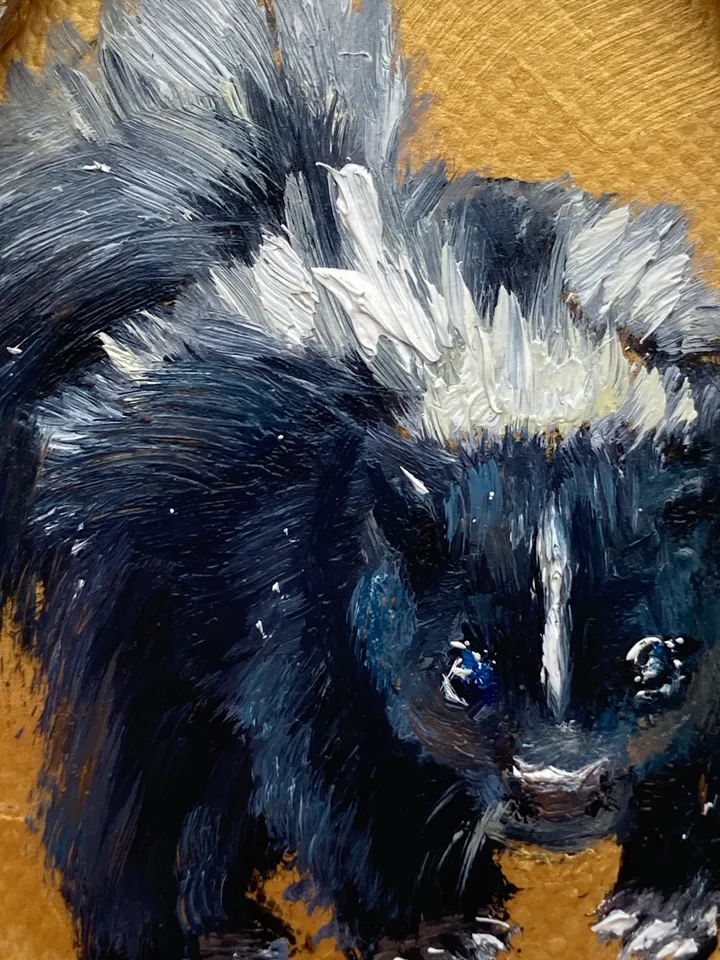 Skunk Oil Painting Original In Vintage Style Frame Small Framed Animals Wildlife Art
