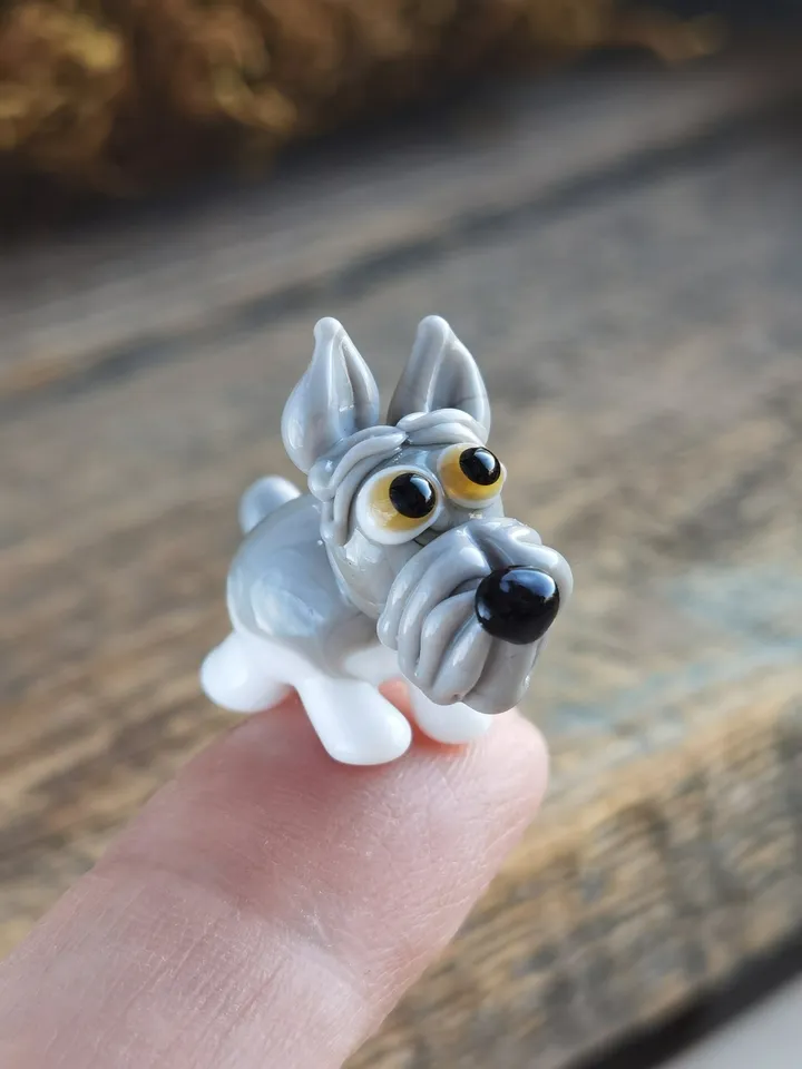 GLASS FIGURINES Schnauzer figurine Schnauzer GIFT Dog ornament Dog art Glass Dog decor Glass schnauzer art Miniature animals Tiny schnauzer