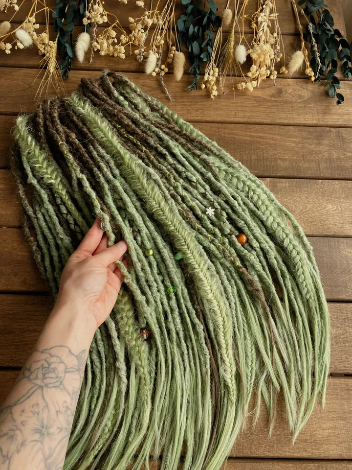 Brown to Forest green ombre De dreads Synthetic dreadlock extensions, Ready to ship
