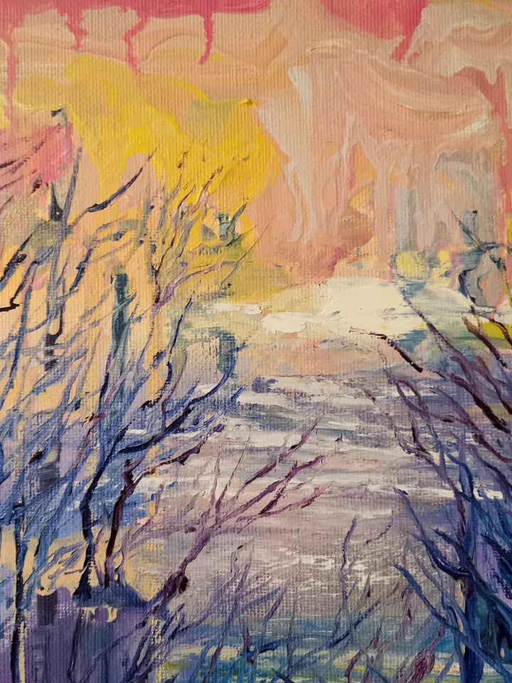 Lake Sunset Forest Art Original Oil Painting Abstract Sea Artist Svinar Oksana