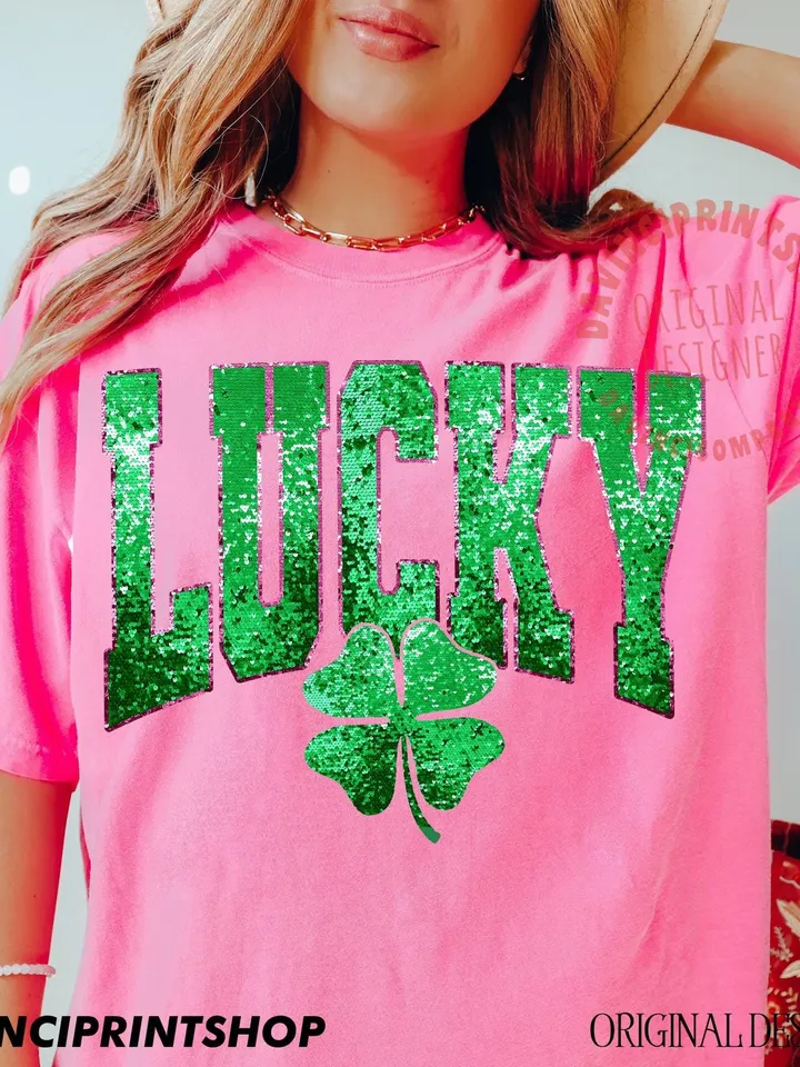 Lucky faux sequin png, Lucky png, Lucky shamrock png, Faux sequin St.Patricks png, Irish Day png, St.Patricks day png, Retro St.Patricks png