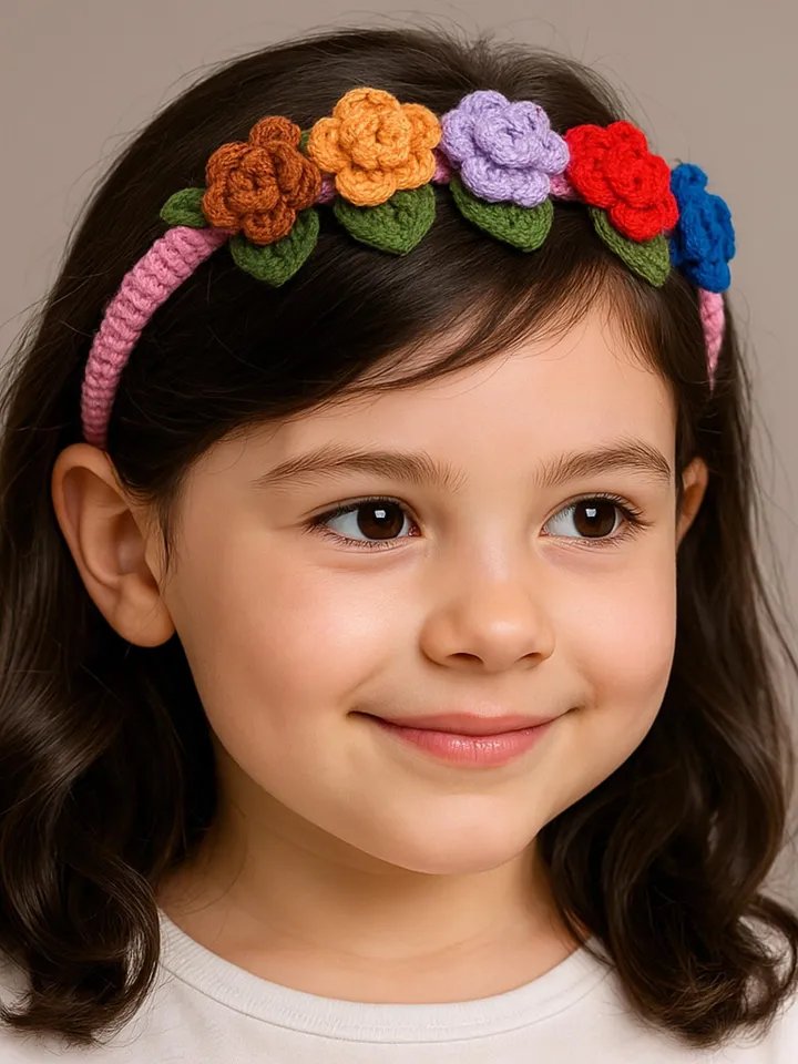 Colourful Crochet Rose Headband Design - Crochet Hair Bow Clip For Kids - Natural Headband Quick Pattern - Flower Baby Headbands