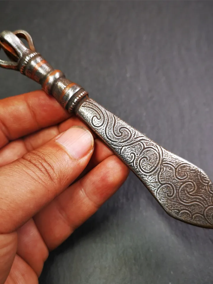 Gandhanra Tibetan Buddhist Ritual Implement ,Fire Vajra Sword of Manjushri,Made of Cold Iron inlaid with Copper