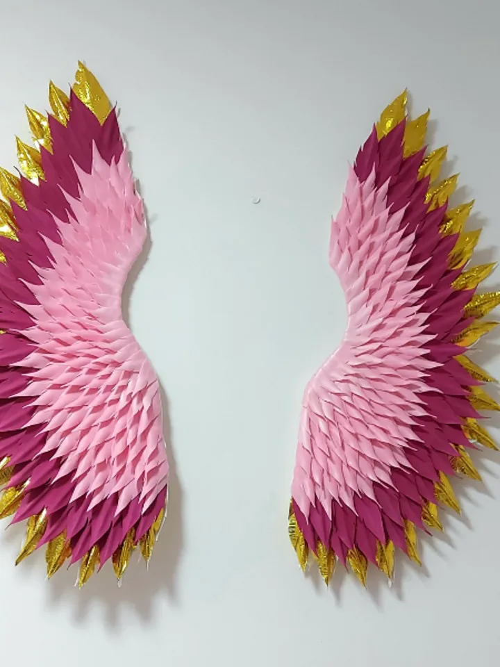 Handmade swing, hanging swing, Large angel wings, fuchsia and gold wings, winged swing,  Party Background nursery decor