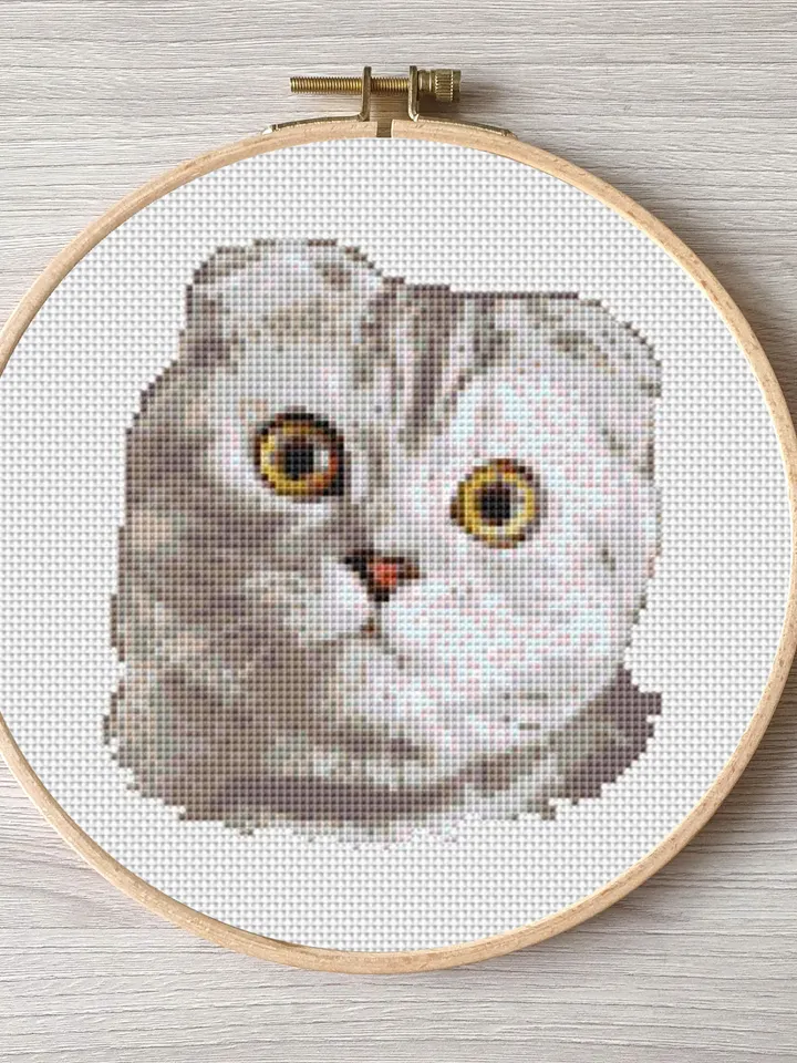 Scottish Fold cat pattern pdf cross stitch, pets easy embroidery DIY, art 3