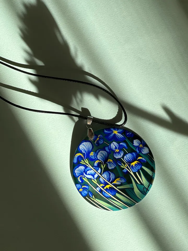Irises by Van Gogh Pendant: Celebrate Art and Beauty with Our Exquisite Handcrafted Necklace and Sophisticated Accessory for Any Occasion