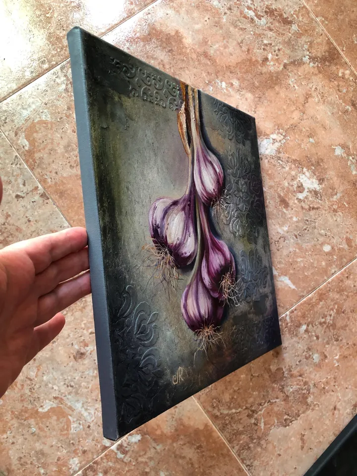 Garlic Original Painting Still life Oil Painting Vegetables Painting Food Wall Art Garlic