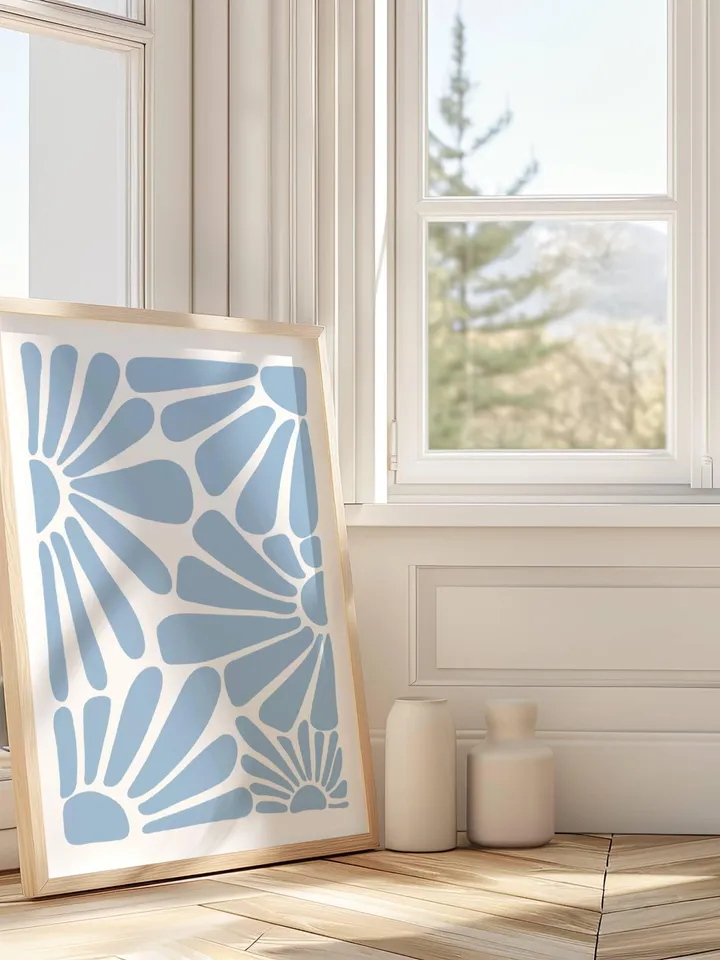 Soft Blue Wall Art Set of 2 Prints, Boho Flower Print, Blue Abstract Minimalist Organic, Blue Floral Wall Art, Wild Flower, Printable Art
