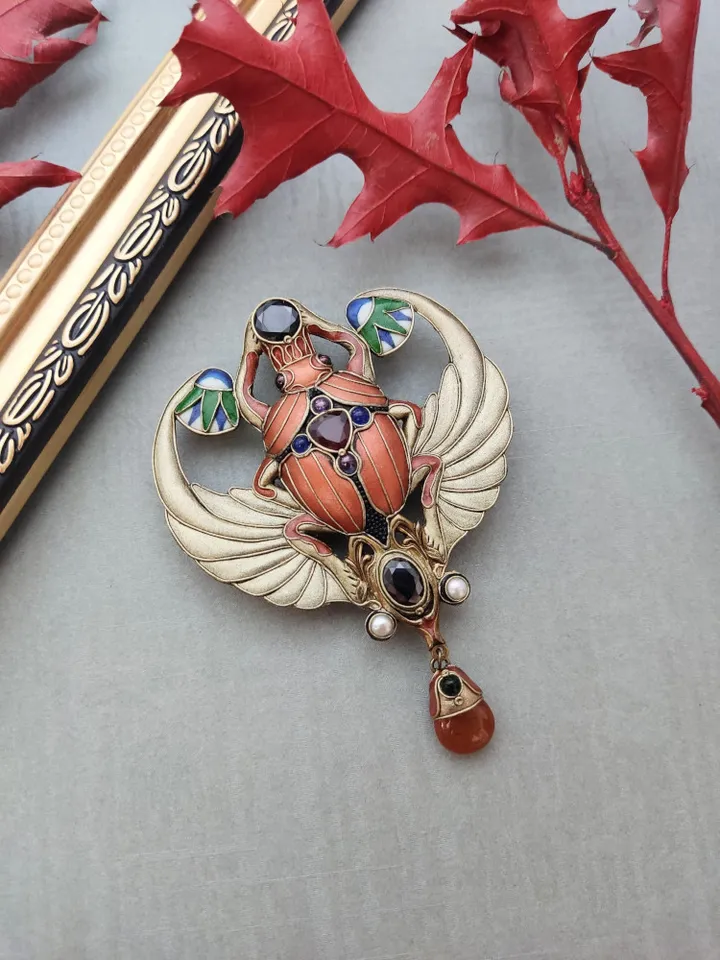 Egyptian Scarab Brooch, Scarab beetle, Egyptian Jewelry, Scarab Jewelry