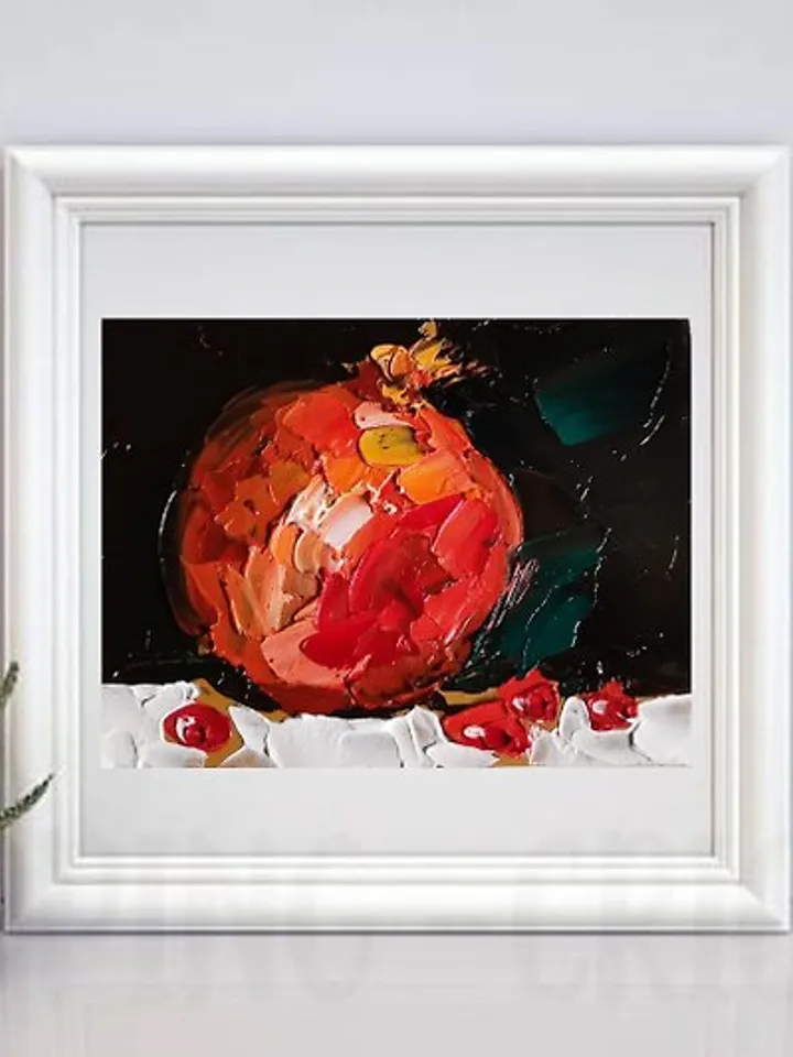 Pomegranate Painting Original Art Small Impasto Oil Painting Fruit Art Verafe