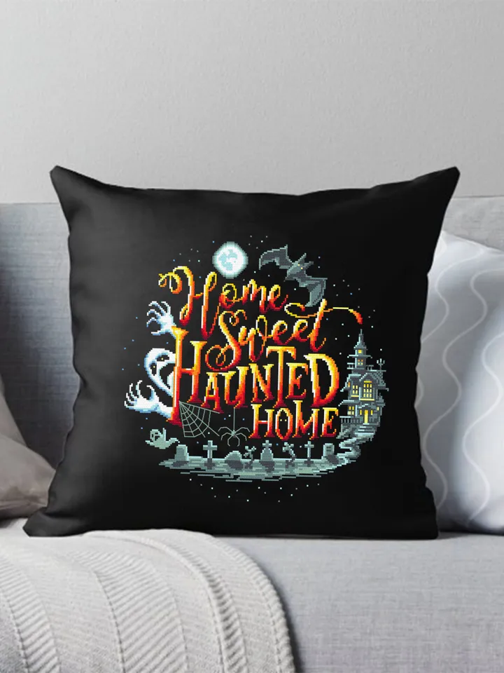Halloween quotes cross stitch pattern download PDF, Horror cross stitch chart, Home sweet haunted home, Happy Halloween embroidery PDF #H37