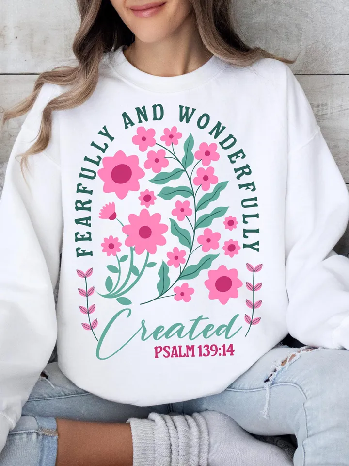 Fearfully and Wonderfully Png, Christian Floral Png, Retro Christian Png, Bible Verse Png, Wildflower Jesus Png, Sublimation Designs