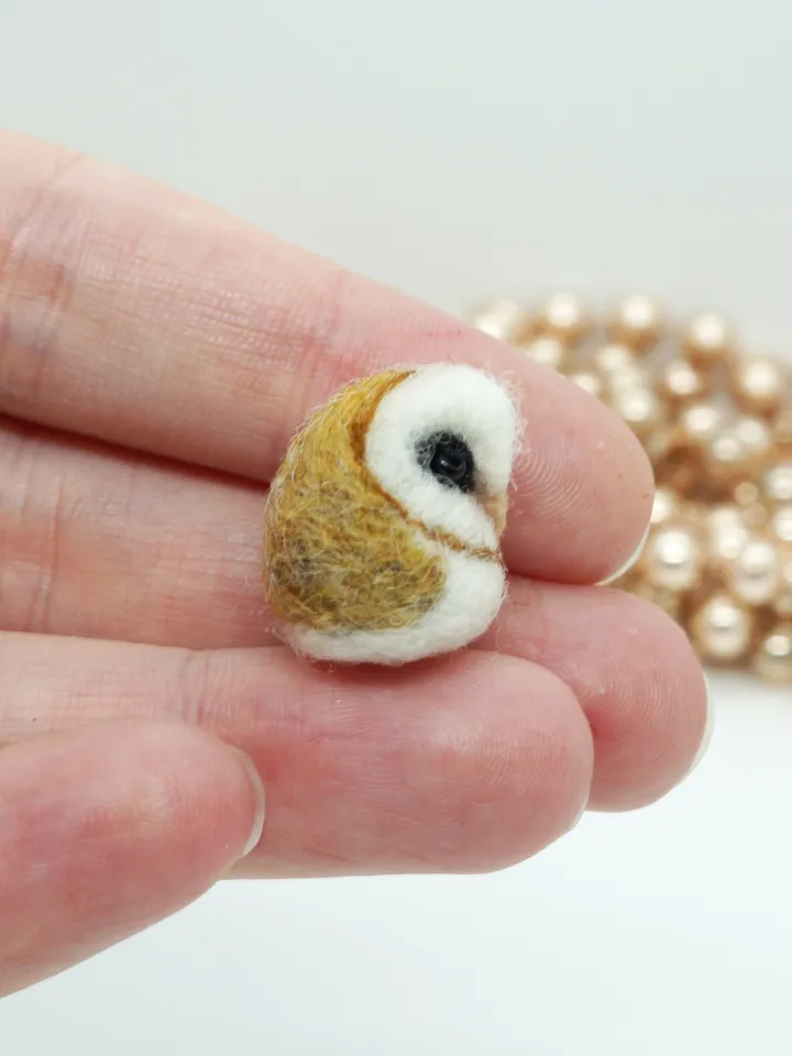 Tiny needle felted barn owl, miniature white owl, made to order
