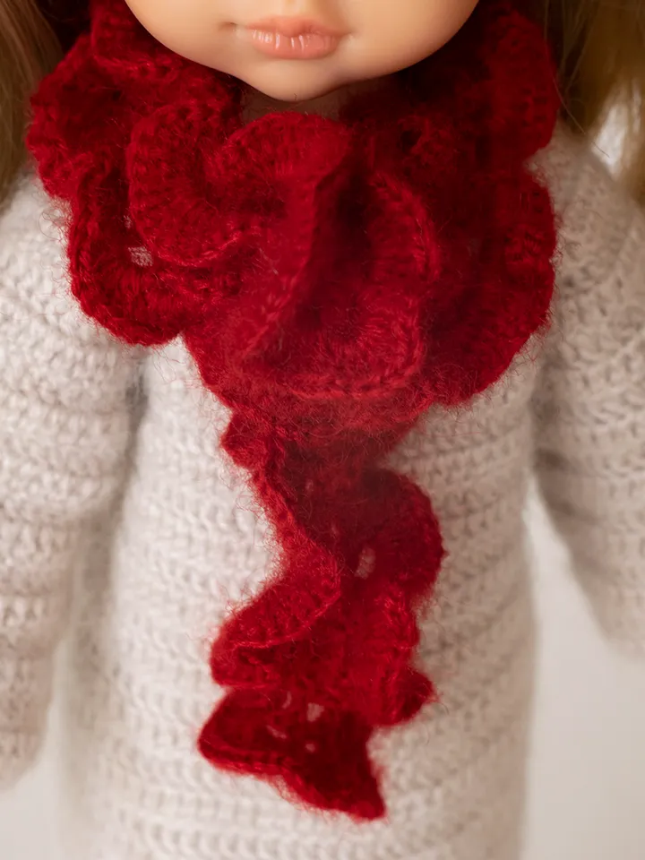 Openwork grey scarf for Paola Reina doll, Siblies, Corolle, Little Darling doll 13"