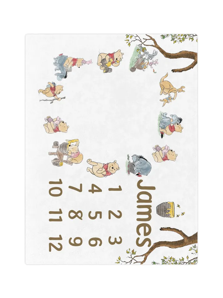 Personalized Milestone Blanket Winnie Pooh, Classic Winnie Pooh Milestone Blanket, Personalized Pooh Blanket, Hundred Acre Wood; wp00