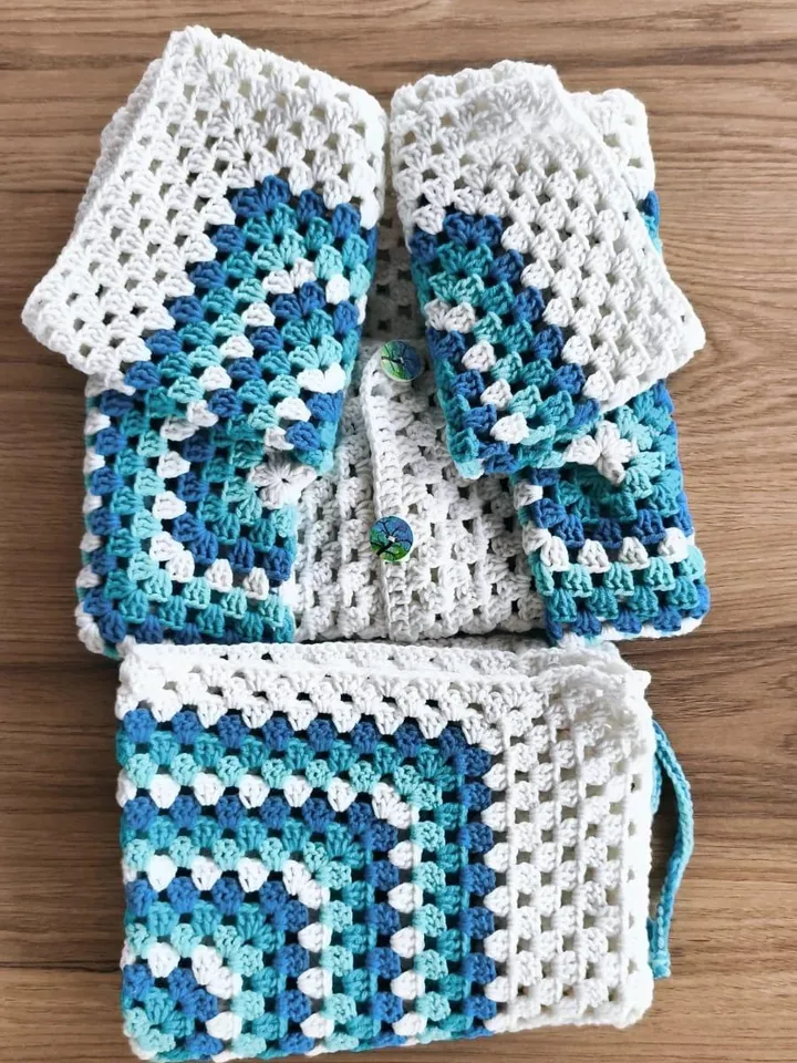 Summer Ready: Granny Square Crochet Short and Top in Blue and White - Boho Style Fashion