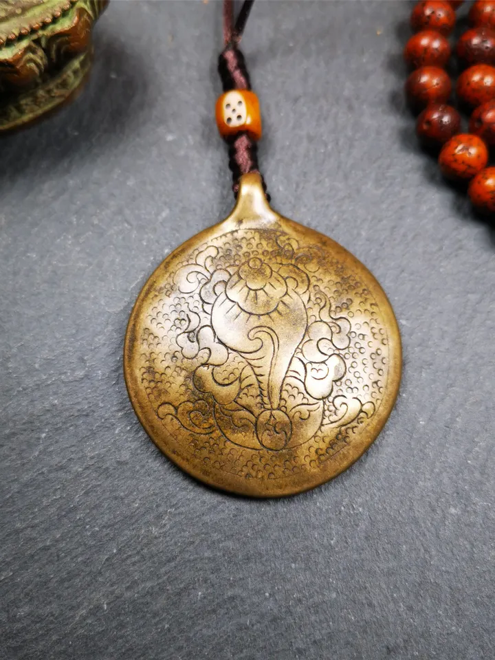 Gandhanra Antique Tibetan Buddhist Astrological Mandala,Calendar Badge,Melong Mirror,SIPAHO Amulet(srid pa ho),Ritual Conch Pattern