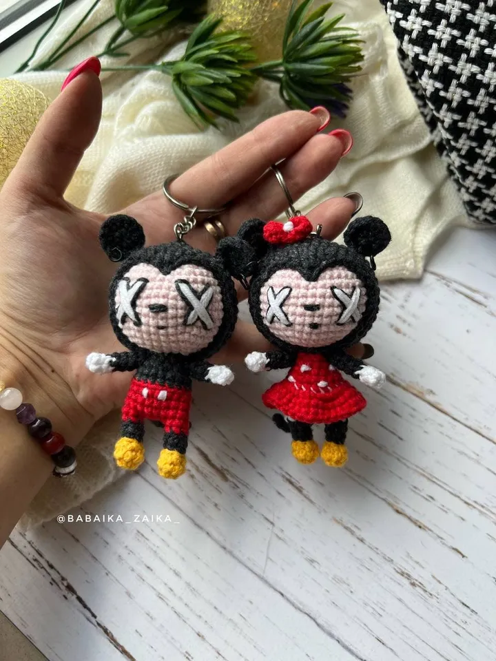 PDF Crochet SET Goth Mickey Mouse & Minnie Mouse Pattern Amigurumi Mickey pattern Crochet Cute Voodoo Amigurumi Mouse doll Keychain pattern