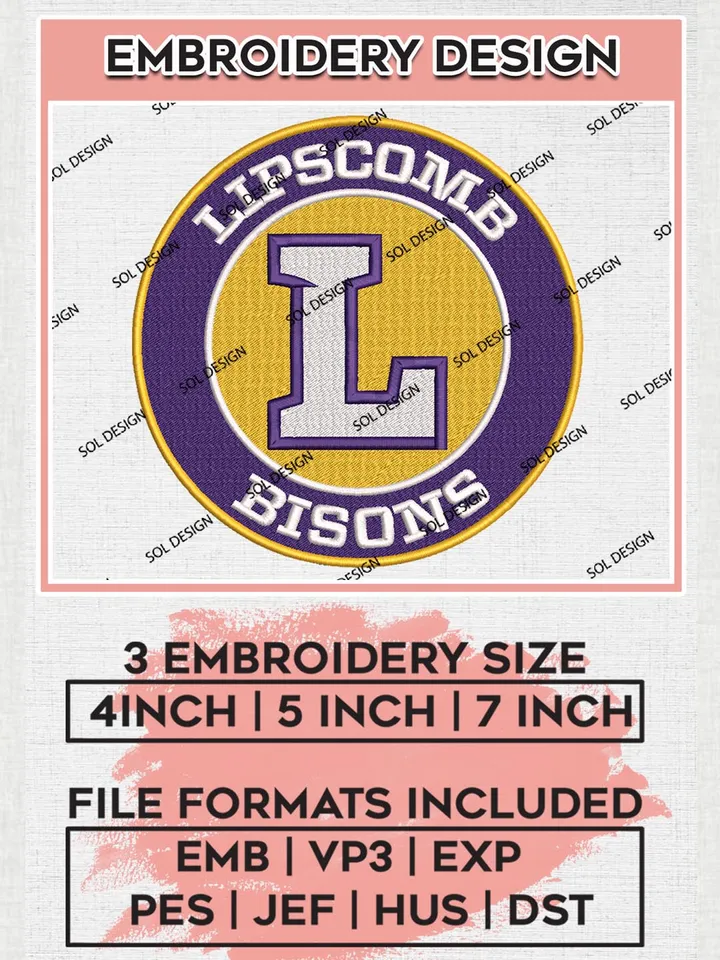 NCAA Lipscomb Bisons Team Round Logo Embroidery Design Files, NCAA Lipscomb Bisons Machine Embroidery, NCAA Teams, 3 sizes, NCAA Machine embroidery designs, Digital Download