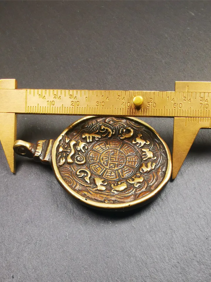 Gandhanra Vintage Tibetan Buddhist Calendar Badge,Manjusri Melong Mirror, SIPAHO Amulet(srid pa ho),Made of Brass,2.28"
