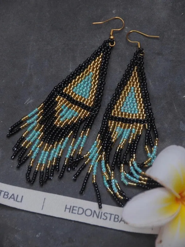 Long bead handmade earrings | bohemian geometric earrings | handmade jewelery | classy bead earrings | boho jewelry |gift for her