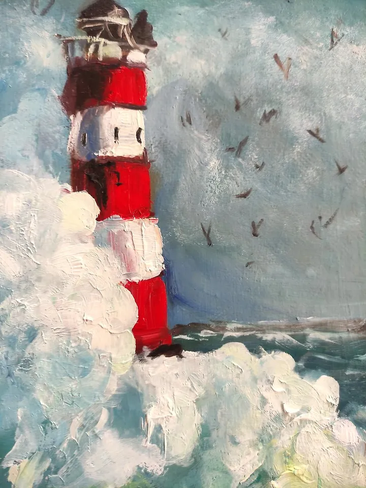 Seascape Original Art Lighthouse Oil Painting Lighthouse Impasto Sea Wall Art