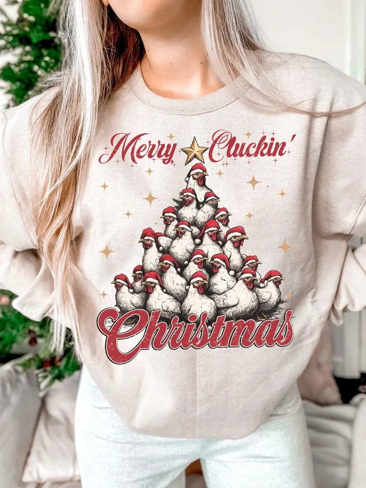 Merry Cluckin' Christmas, Christmas farmhouse Png file, Funny Trendy Merry Christmas Chickens Png Shirt, Tote bag Sublimation Design