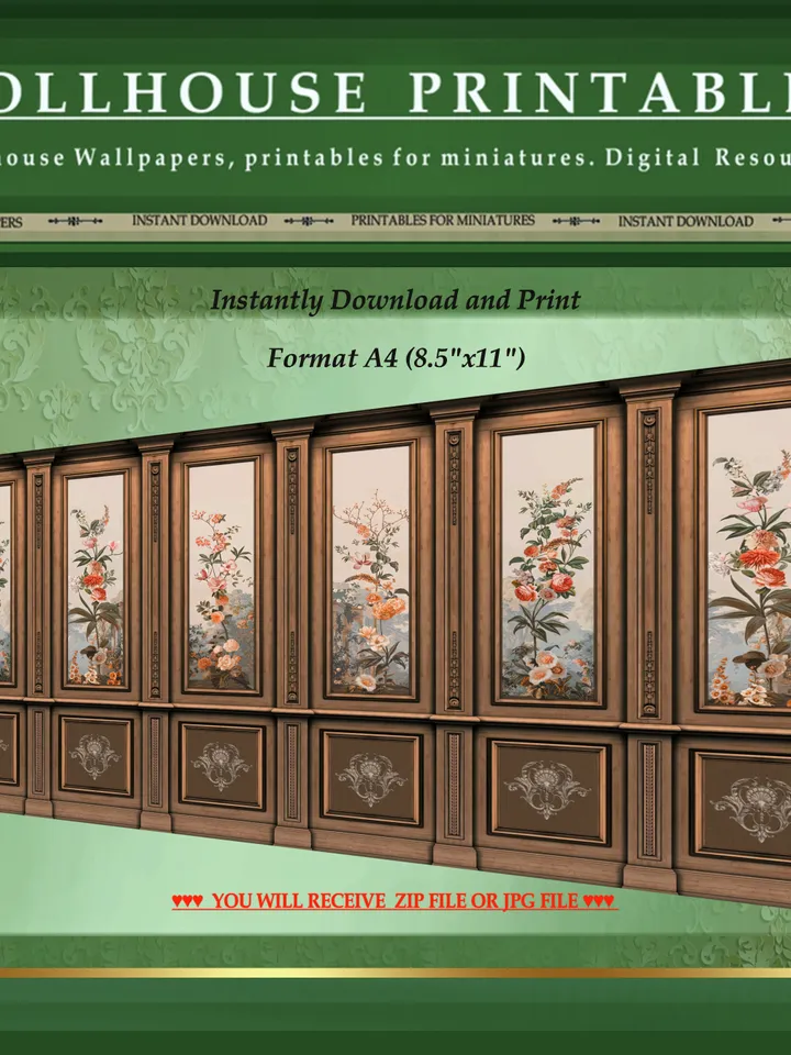 Wallpapers- Set 13 | Printables for Dollhouses and Unique Miniature Projects | Digital Downloads | in Scale 1/12th