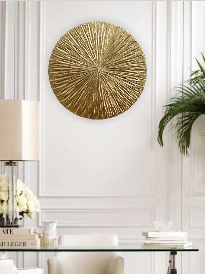 Gold Abstract Art Original Painting Textured art on a round canvas | Gold Metallic Modern wall decor Gold Leaf Art