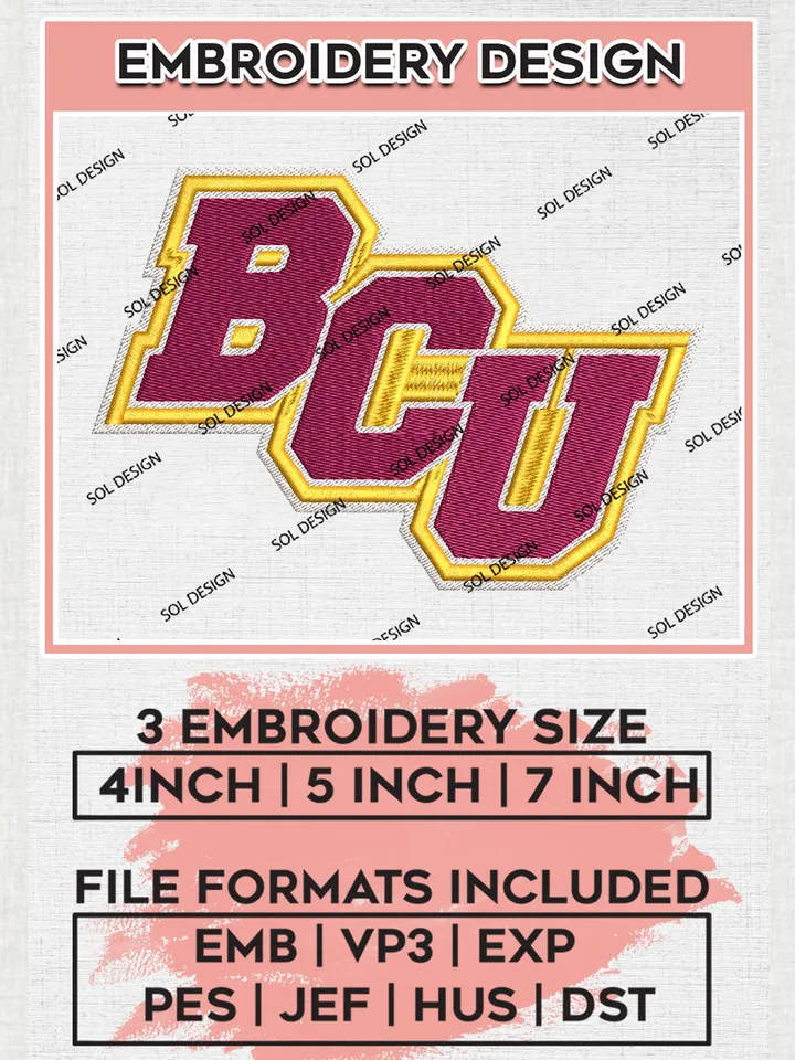NCAA BCU Wildcats Team Logo Embroidery Design Files, NCAA Bethune Cookman Wildcats Machine Embroidery, NCAA Teams, 3 sizes, NCAA Machine embroidery designs, Digital Download