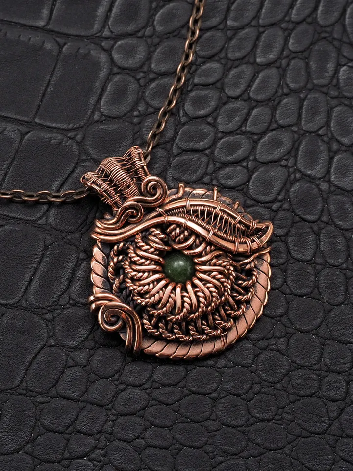 Natural green jade copper wire wrapped pendant Elegant leaf and flower necklace