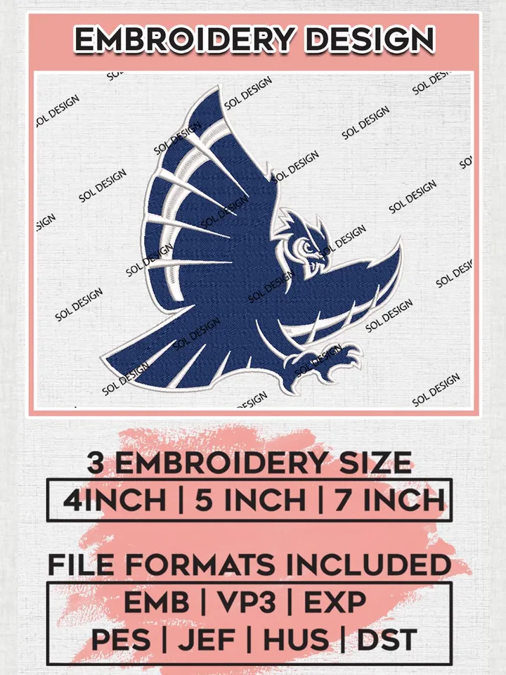 Rice Owls Mascot Logo Machine embroidery designs, NCAA Rice Owls Team Embroidery, NCAA Rice, 3 sizes, Machine embroidery designs, Digital Download
