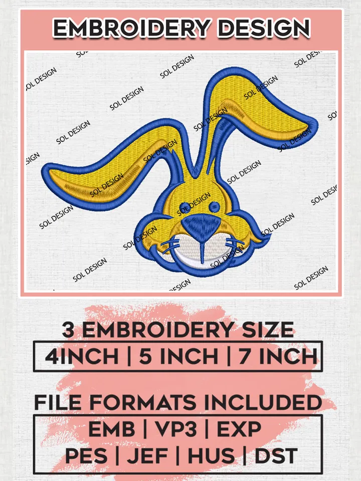 South Dakota State Jackrabbits Team Head Mascot Logo Embroidery Design Files, NCAA South Dakota State Jackrabbits Machine Embroidery, NCAA Teams, Game Day, 3 sizes, NCAA Machine embroidery designs, Digital Download