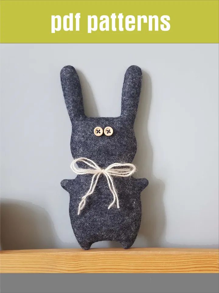 Felt Rabbit sewing pattern PDF, digital tutorial in English, Felt doll diy