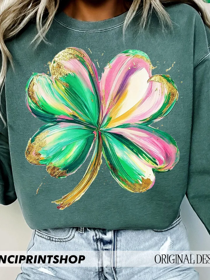 St. Patrick's Day Brushstroke Shamrock PNG, Four Leaf Clover Sublimation Design, St. Patty's Day png, Shamrock png, DTF Transfer for Crafts