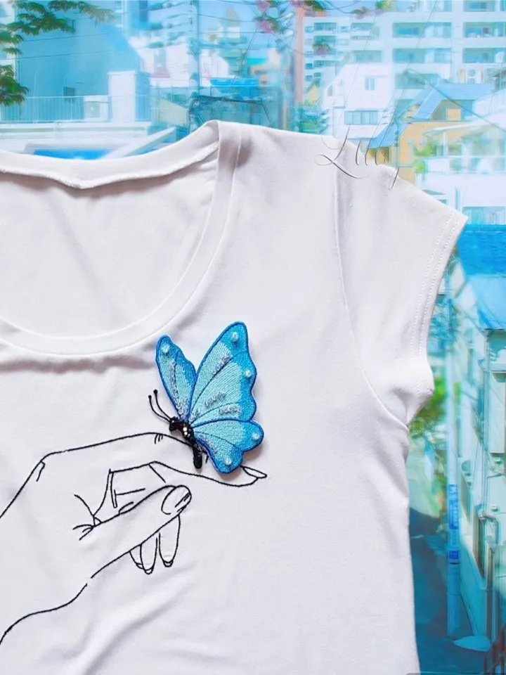 Butterfly on hand machine embroidery design