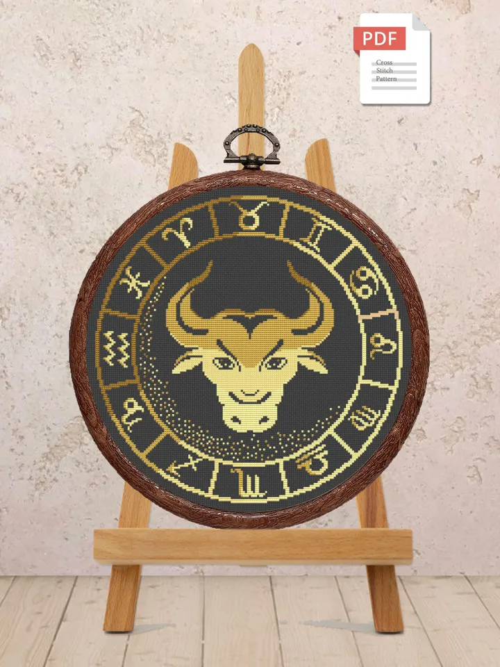 Taurus Cross Stitch Pattern, Zodiac Cross Stitch, Embroidery Zodiac, Aries Pattern, Signs of the Zodiac Pattern, Modern Cross Stitch #zdc002
