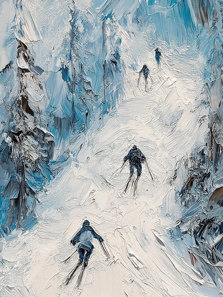 Skiing Painting, Winter Sports Art, Impasto Snow Landscape, Mountain Art, Downhill Skiing, Textured Wall Art, Original Painting,Office Decor