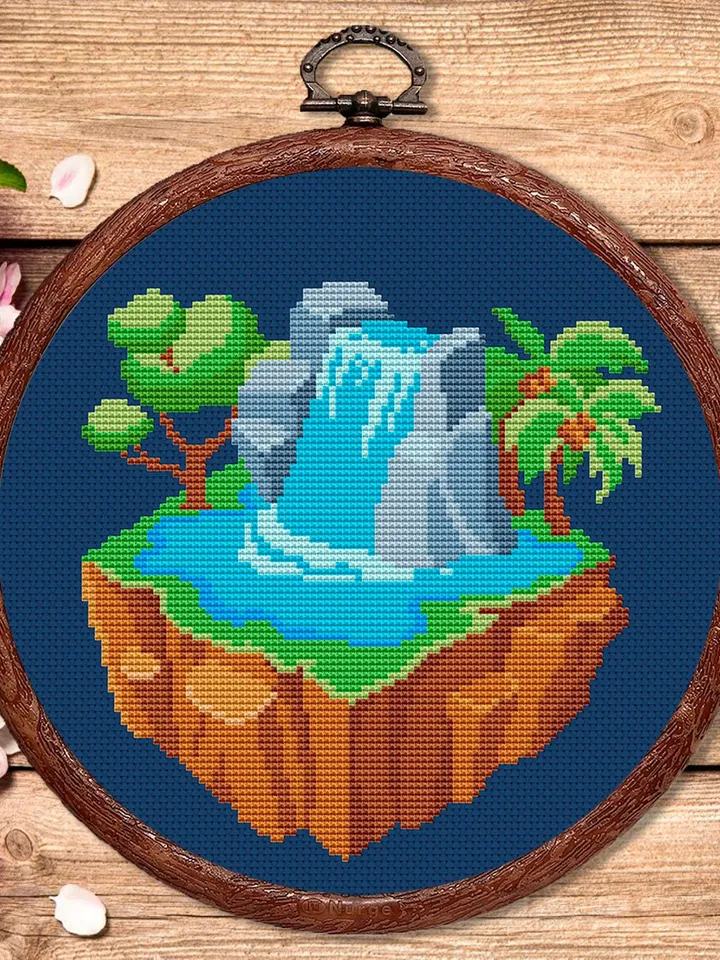 Flying Island Cross Stitch Pattern, Island Cross Stitch, Embroidery Travel, Travel Cross Stitch Pattern, Modern Cross Stitch #trl008