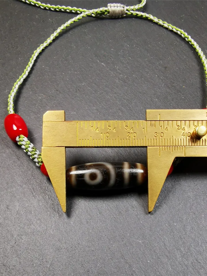 Gandhanra Antique Tibetan 2 Eyed Dzi Bead Necklace, 1.2" x 0.43", 30 Years Old