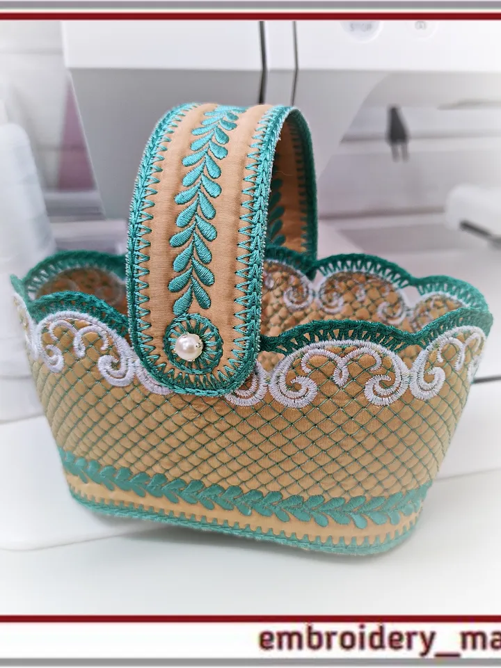 In the hoop embroidery design Small oval Basket With Handle – Embroidery Manavi 05