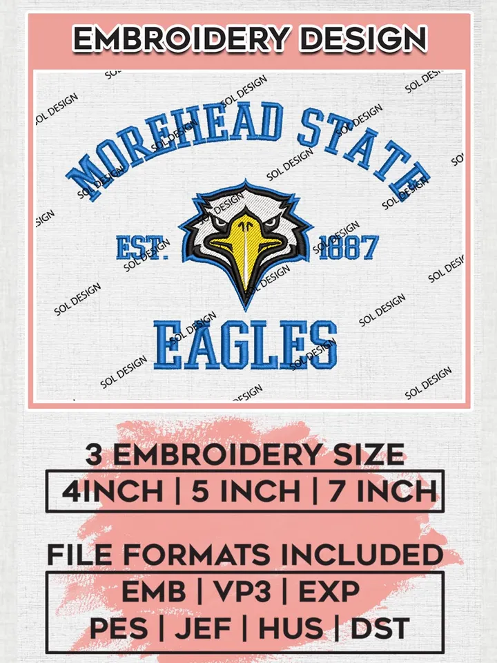 Morehead State Eagles Est 1887 Embroidery Designs, NCAA Morehead State Eagles Team Embroidery, NCAA Team Logo, 3 sizes, Machine embroidery Files, Digital Download