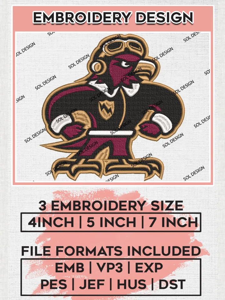 NCAA UL Monroe Warhawks College Football Team Mascot Logo Embroidery Design Files, NCAA UL Monroe Warhawks Machine Embroidery, NCAA Teams, Game Day, 3 sizes, NCAA Machine embroidery designs, Digital Download