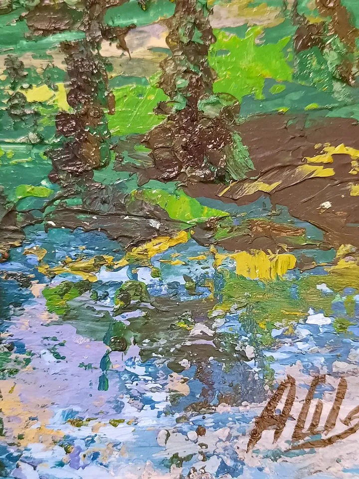 Lake painting Original acrylic painting Mountain landscape Impasto painting