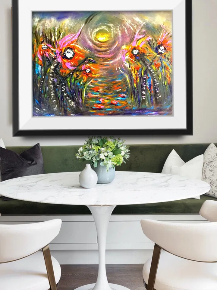 Flowers oil painting,fantasy bright flowers,abstract flowers impasto painting,hand made oil painting,home decoration.