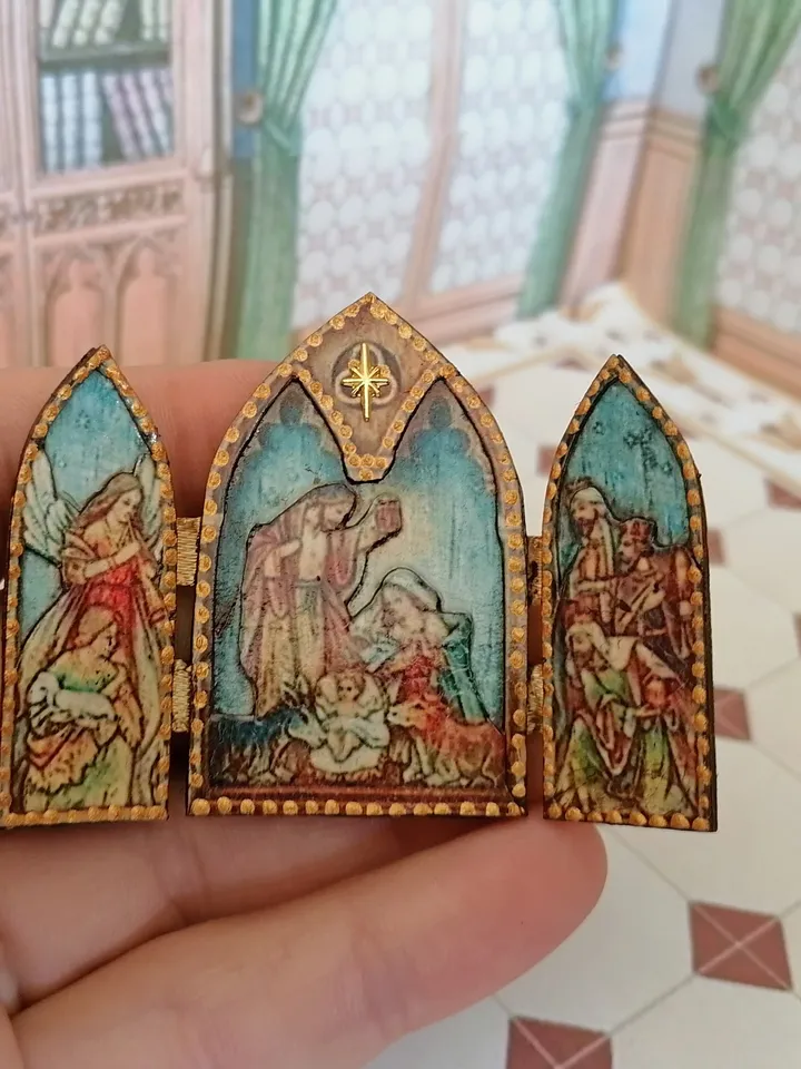 Nativity scene. Christmas miniature. Dollhouse miniature. 1:12. Dollhouse miniature. Christmas. Fire for Christmas.