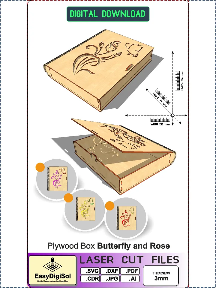 Wooden Box Gift for wedding Mother's Day Gift Laser Cut Files Glowforge SVG DXF