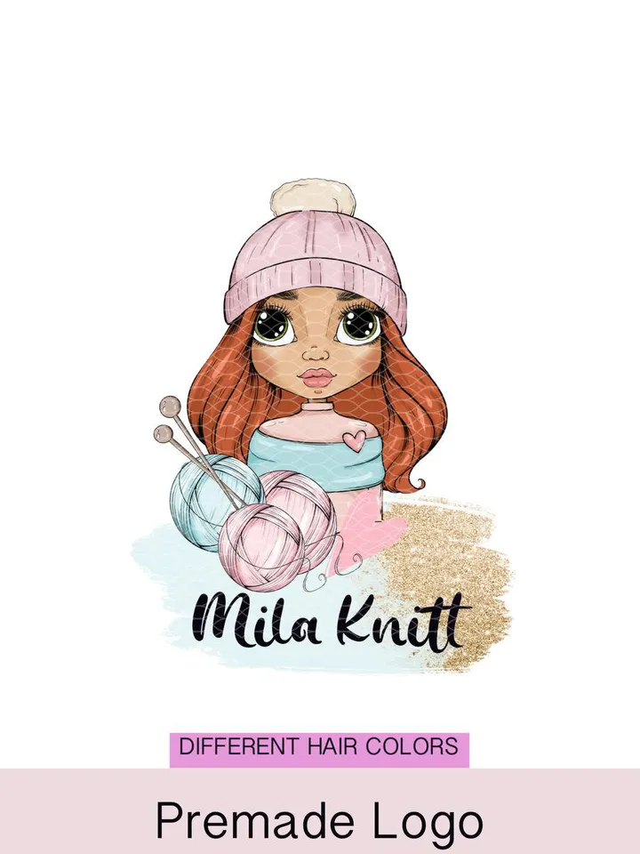 Best Knitting Crochet Premade Logo Design, Small Business Logo, Yarn Logo, Logo with Wool, Cute Logo, Cartoon Crafter Handmade Logo