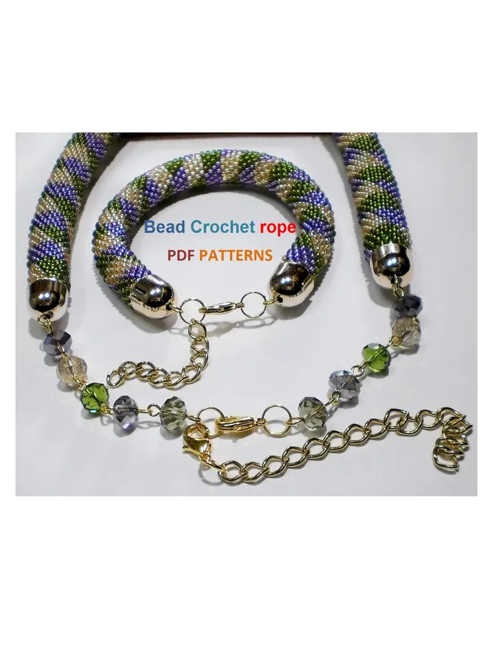 Bead Crochet rope pattern necklace and bracelet "Jujube",DIY,bead crocheting,Instant Download,PDF patterns