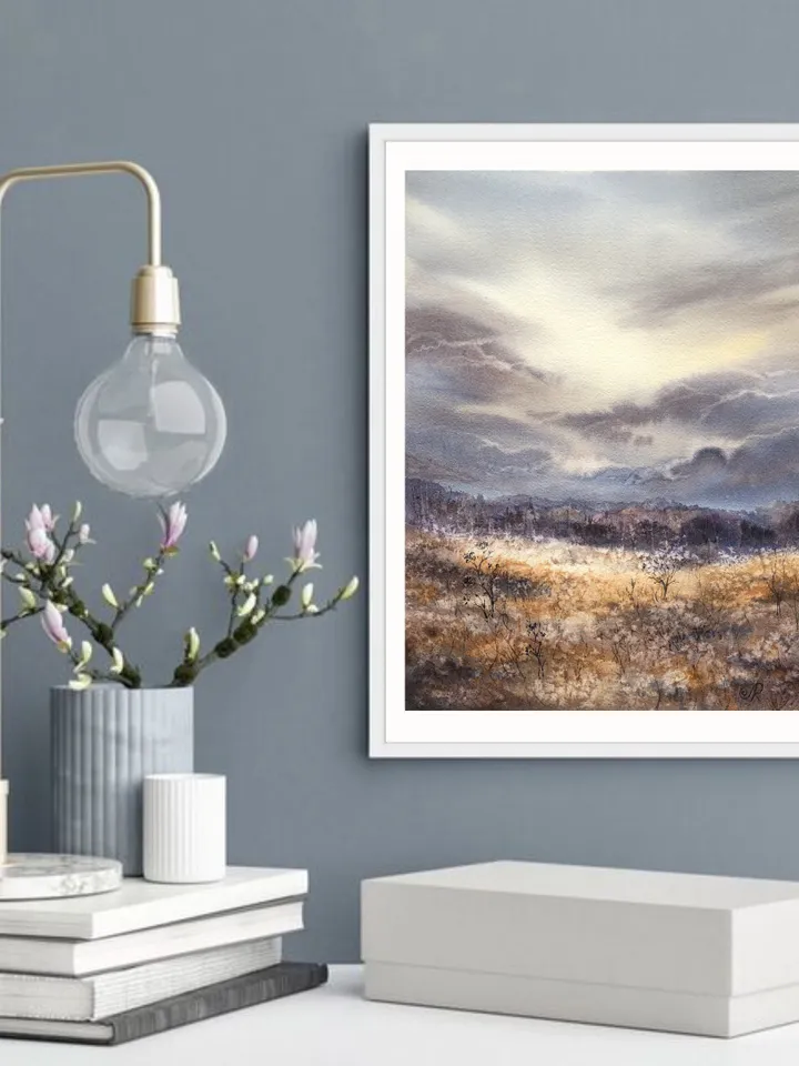 Landscape Watercolor Painting Fields Landscape Meadow Painting